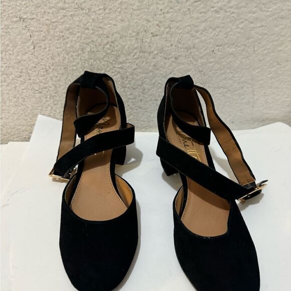 NANETTE LEPORE Demi Black Suede Two-Piece Crisscross Pumps Shoes - Picture 3 of 11